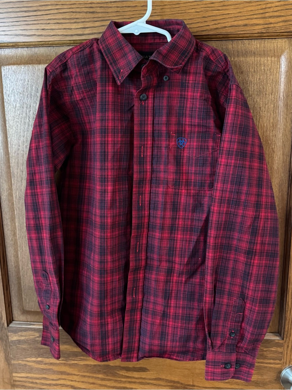 Ariat Boys 10/12 Red Plaid Button-Down Shirt - Classic Long Sleeve
